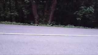 Amateur Road Exhibitionist - Undressed Stroking on Lonely Highway