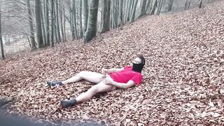 Real Public Amateur Forest Solo - Undressed Stud Jerking off on Ground to Large Spunk flow