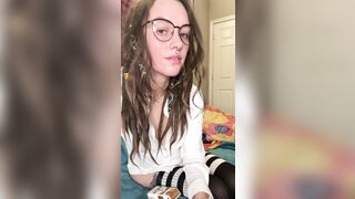smokin' a cigarette wearing glasses and haunch highs and playing with my juicy cunt
