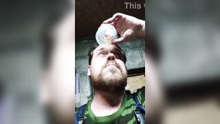 Homosexual washed his face with new cum!