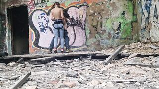 In abandoned building Anastasia Mistresse public outdoor drilled ding-dong in the booty her thrall Sasha Earth
