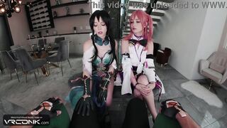VR Conk: Hawt Cuties With Taut Twats Screw Hard In FFM Game Porn Parody - VR Porn