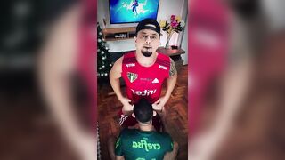 Homo football player bangs deeply