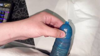 Excited Teen Discharges Giant Load Inside Blue Cum drum - Fucking-rubber Filling Jizz flow
