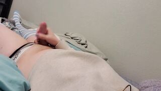 trans woman plays with her large penis