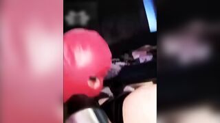 Hooded Oral job for Locked Up Sissy in Leather