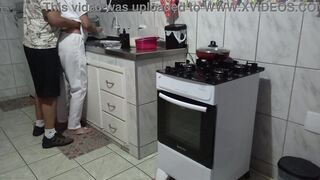 Maid had her booty used during the time that washing dishes.