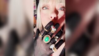 Nylon British Aged Tina Snua Smokin' A Cigarette In Nylon Elbow Gloves & Jewellery - Smoker OMI OME Snap Inhale Drifting