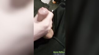 Wanking a unbending, veiny rod whilst precum beads and drips from the tip.