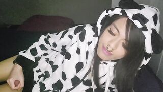 Little Trans Oriental Cow-Angel Likes Milk from Self Facial
