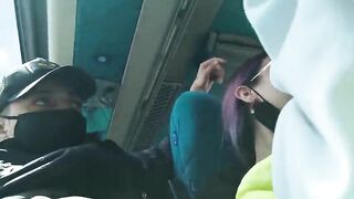 Blow job and banging with creampie in public service bus - BlakeProductions