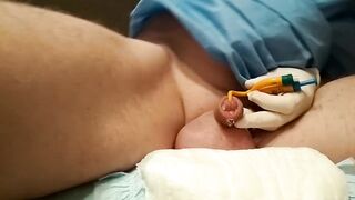 Place in catheter after saline inflation