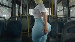 Tiny Large Butt Angel Twerking in Light Blue Leggings on the Bus