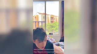 Shaved twink sucks his str8 ramrod and bangs his booty when his family is not at home