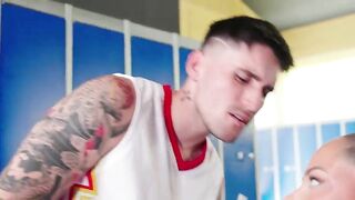 After Practice Group-sex: Lewd Cheerleader Blows and Strokes the Entire Basketball Team