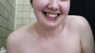 Shower floozy spits on and jerks off dick
