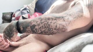 Dick glistening in the sun I jack off until I erupt