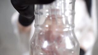 Ebony latex gloves cock rubber tugjob with clear FLESHLIGHT