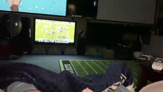 Large jizz flow and watching NFL Sunday football