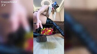 Extraordinary PIGHOLE Anal Slut Rectal hole Feeding with gummies!