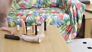 Obese mother I'd like to fuck groans as this babe thrusts her hairless pussy with a biggest sex toy
