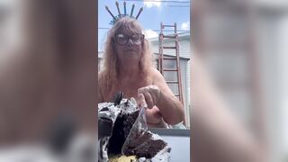 Large Boobs and Birthday Cake Celebration