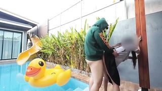 NiNewThai screwing a lewd woman with a bossy style by the pool at a pool villa xxx. That babe's exceedingly sexy and gets her vagina pounded unfathomable by a rich man's shlong, screaming loudly.