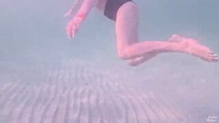 Amateur lengthy legs ideal body gal's relaxing underwater swimming ASMR POV