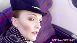 Lewd stewardess is using each opportunity to suck rod and get it up her constricted butt