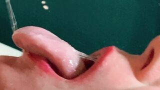 FORESKIN: That babe gags from giant amounts of goo , going down her mouth CLOSEUP