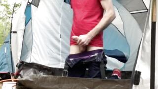 Camping jerk off - open tent door public exhibitionism - caught