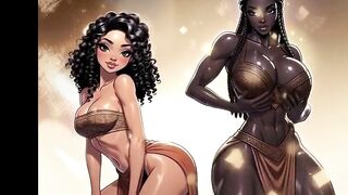 AI Generated - Manga toon animated manga afro american ebony black european trans dominant-bitch stripper screws step sister raw
