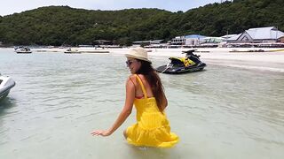 NO PANTS at Public Beach # RED Booty Plug and Yellow Suit are all my Wear