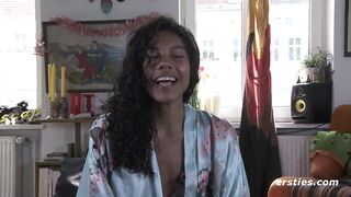 Darksome Skinned Pleasant Caroline Masturbates Outside