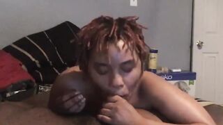 Stop playing with your cunt and suck my jock!