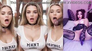 Hawt blondes gulp goo from several BBCs - Visit the "Ai hawt experience" channel to see the full clip