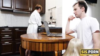 SIS.PORN. Blond is nailed by stepbrother behind the stepmo