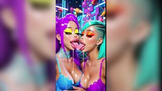 Humorous Lesbos Tongue and Kiss Fetish, Ai Animation