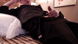 Lonely Oriental Business Traveler Relieves Himself in the Hotel Room