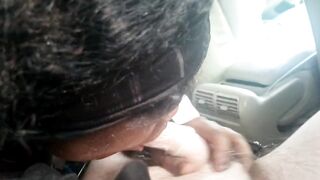 Youthful black chick giving favourable white man road head
