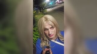 Sissy has to walk home with a giant load of cum of her face, humiliating cumwalk