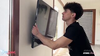 Golden-haired Sexually excited Wife Seduces Shy Antenna Man and Gets Screwed Hard