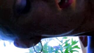 Hot golden-haired cutie snatch screwing fingering in the garden