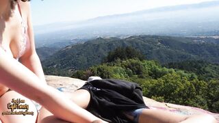 HIKING ORAL SEX with LEWD BRUNETTE HAIR gets two LOADS in her THROAT on a ALT CLIFF Amateur Public Oral-sex