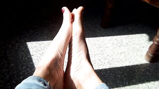 Playing with my feet whilst they sunbathe !!