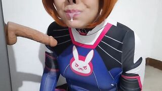 Trans cutie with Dva Cosplay and SADOMASOCHISM Nosehook Giving a Oral-job, Eating Cum and Deepthroat to Large Sextoy