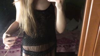 lesbo gal seduces at the mirror. Lesbo dance whilst her girlfriend is in the shower
