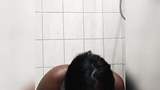 Naejae backs her booty up n rides her sex-toy in soaked shower wearing underware