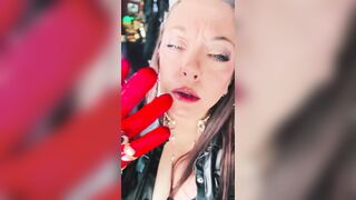 British Smoker Tina Snua Smokes A Cigarette In Short Leather Gloves & Rings - Smokin' Drifting OMI OME Gloved