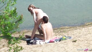 Real Teen Pair on German Beach, Voyeur Bang with Stranger